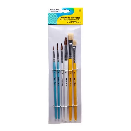 Pincel p/Acuarela/OleoKit c/6 Madera Barrilito VENTA X PIEZA