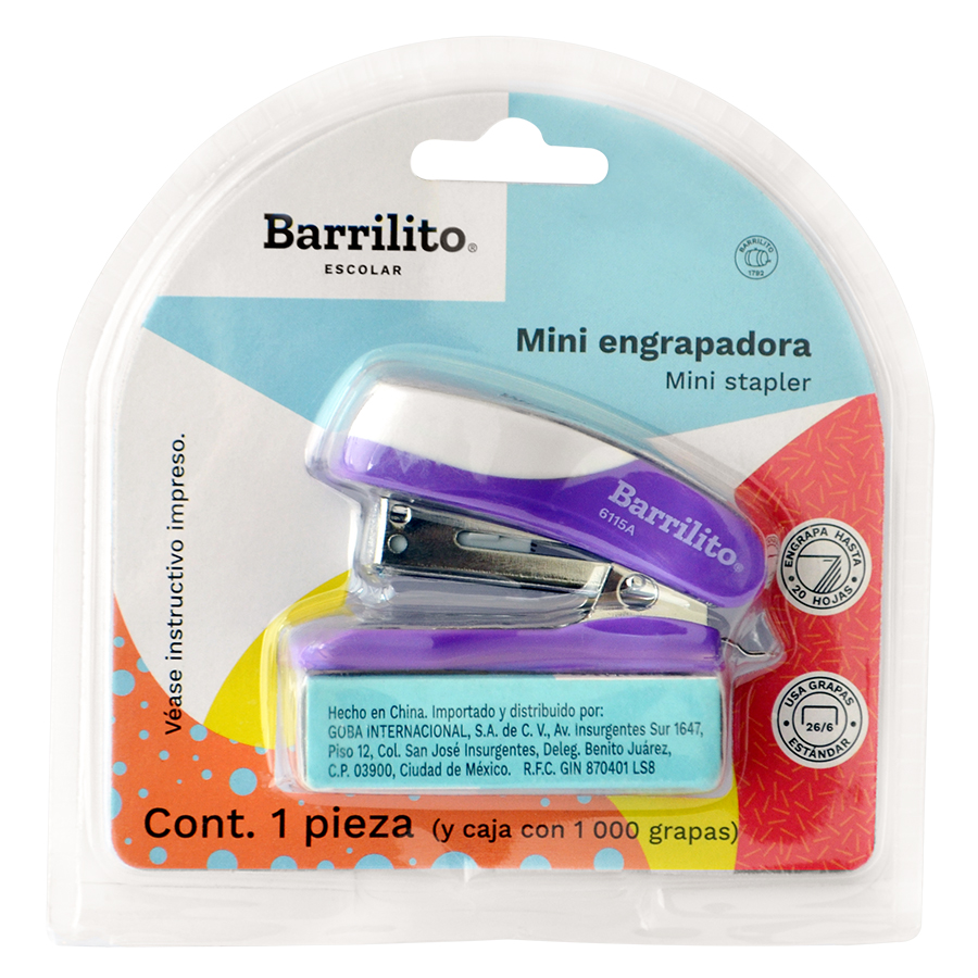 Mini Engrapadora Barrilito Escolar con Grapas Morada 2 Piezas